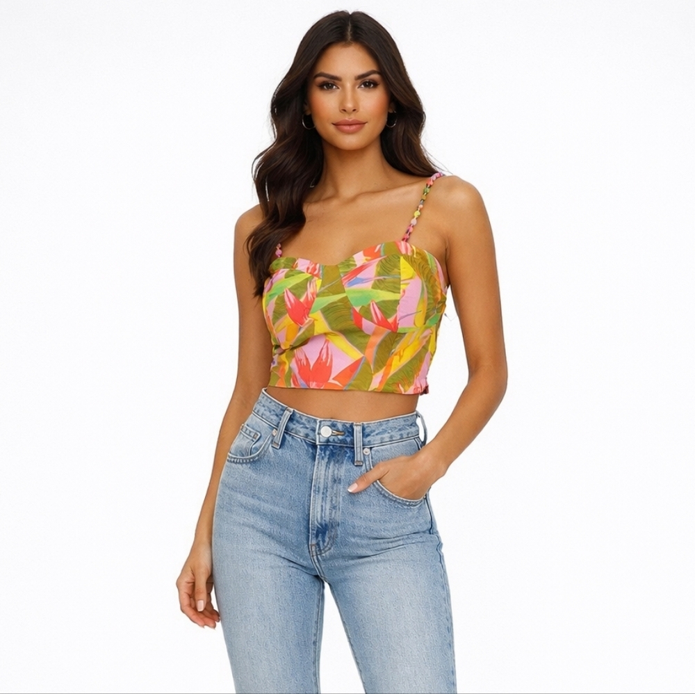 Farm Rio X Anthropologie Structured Floral Crop Top New Size XS